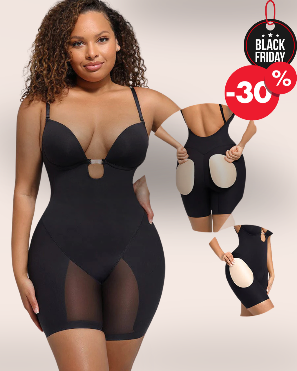 Nexa® – Bodysuit dos plongeant avec inserts fessiers amovibles SIRALUXE