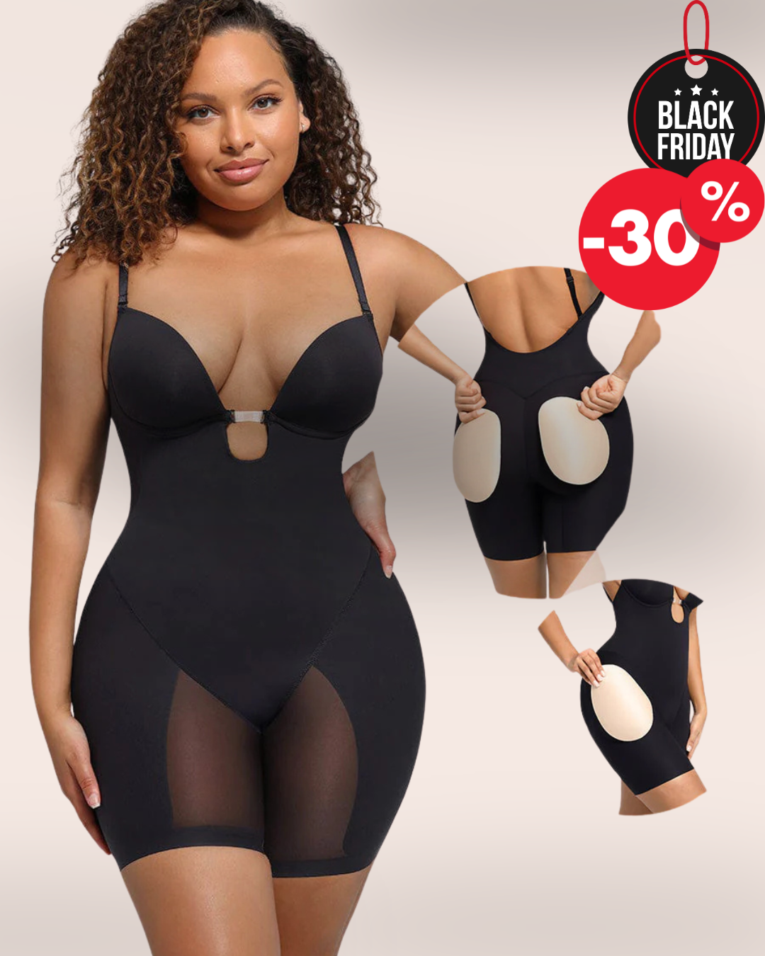 Nexa® – Bodysuit dos plongeant avec inserts fessiers amovibles SIRALUXE