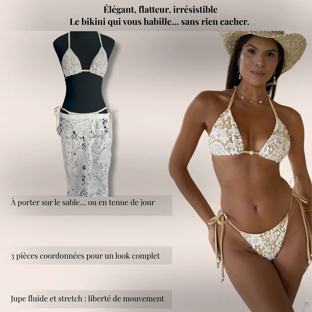 Bikini en Dentelle Blanche pour Femme, Maillot de Bain Long, Ensemble Deux Pièces, Vêtements de Plage, 2025 SIRALUXE