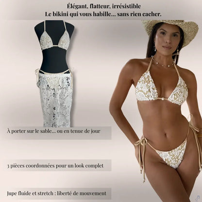 Bikini en Dentelle Blanche pour Femme, Maillot de Bain Long, Ensemble Deux Pièces, Vêtements de Plage, 2025 SIRALUXE