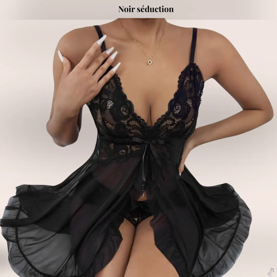 Lingerie Ouverte – Nuisette & Tanga Séduisante SIRALUXE